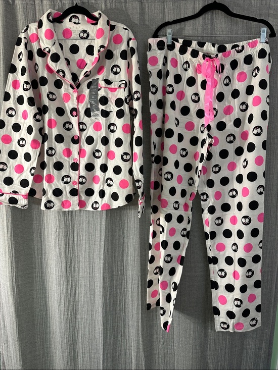 Sonoma Other - Sonoma White Pajama Set with Pink and Black Polka Dots